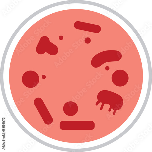 Petri dish bacteria icon illustration representing microbiology research, laboratory culture analysis, medical diagnostics, biotechnology science, infection study, healthcare research