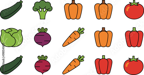 Vector illustration of colorful vegetable icons arranged in decorative grid pattern design for healthy food and nutrition themes