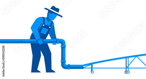 Man working with irrigation pipe.