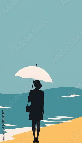 Minimalist Silhouette Under Umbrella in the Rain