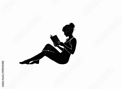 Reading Silhouette: An elegant silhouette of a person engrossed in a book, embodying the serenity of reading and the joy of knowledge. The image focuses on quiet moments of relaxation.