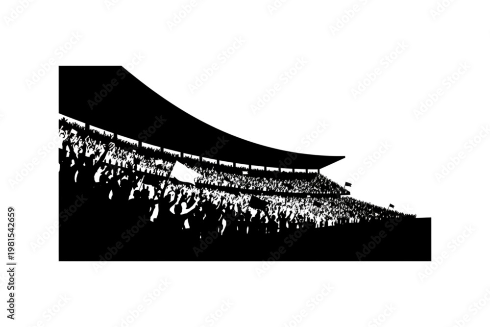 Obraz premium Stadium Spectacle: A stadium filled with excited spectators, captured in a dynamic silhouette, capturing the energy of a live event or sport.