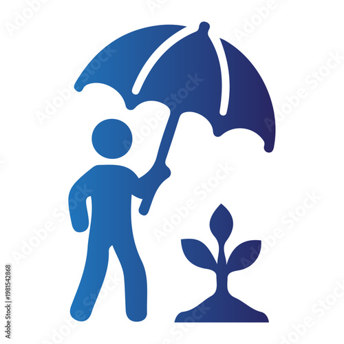Illustration of a person holding an umbrella over a growing plant, symbolizing protection and growth in business or life