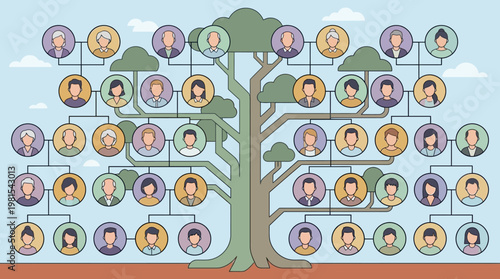 Family Tree Infographic with Avatars for Genealogy and Ancestry Concept
