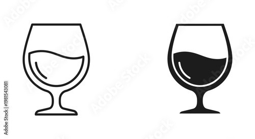 Photos Set of minimalist brandy and cognac snifter glass icons featuring outline and so
