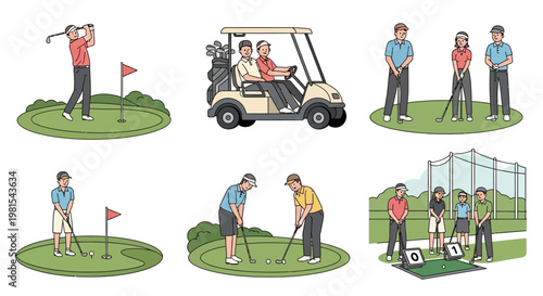 Golfing Activities: Players, Golf Cart, Putting Green, Driving Range, and Practice