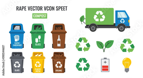 Recycling Bins, Truck and Symbols for Waste Management and Ecology