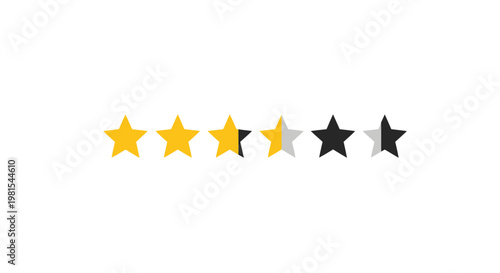 Customer feedback rating with three yellow stars and three gray stars on white background