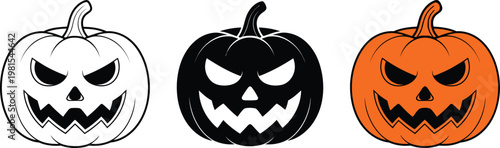 Halloween pumpkin jack o lantern vector set featuring spooky faces for holiday celebration and decor
