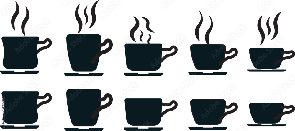 Obraz premium Coffee cup icon vector, professional illustration of a hot coffee mug and caffeine symbols. Cups of coffee tea collection. Hot drink icon. Disposable cup 