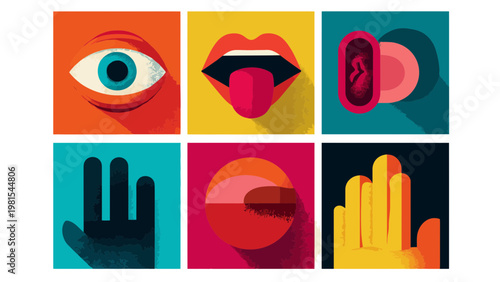 Abstract Vector Illustration of Human Senses Icons in Grid Layout