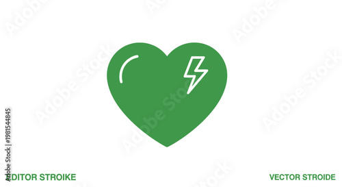 Green heart icon with lightning bolt symbol, representing energy, life, and health.