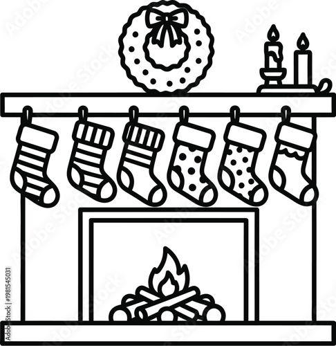 A festive Christmas mantel with stockings and decorations
