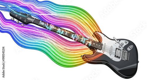 Electric Guitar Emits Rainbow Light Waves in Close-up Shot