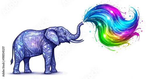 Elephant interacts with colorful swirling paint in a natural setting outdoors freely.