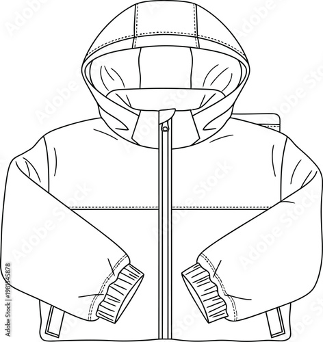 Detailed illustration of a hooded jacket with zipper and stitching