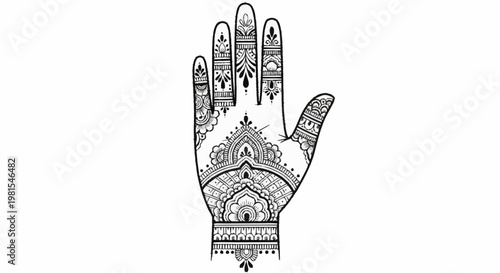 Intricately designed alevidhanu hand with mehndi patterns on palm and fingers