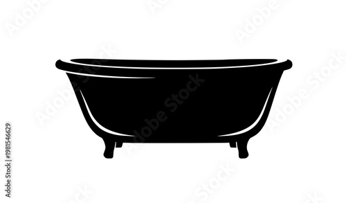 Bathtub Silhouette Vector – Bathroom Fixture Black Icon Isolated