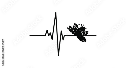 Heartbeat line includes a stylized floral element integrated into the rhythm to represent the natural connection between organic life and cardiac health.