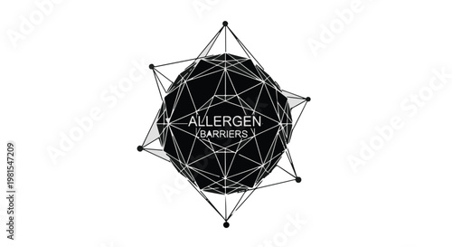 Sphere shaped geometric structure features an intricate network of interconnected lines and nodes that symbolize complex molecular or digital allergen barriers.