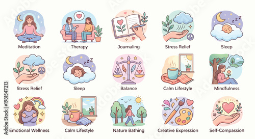 Mental Health & Self Care Icons Adobe Illustrator Artwork