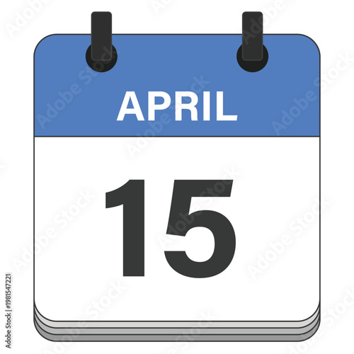 April 15 Calendar Date Design. Date and time element. Vector illustration.
