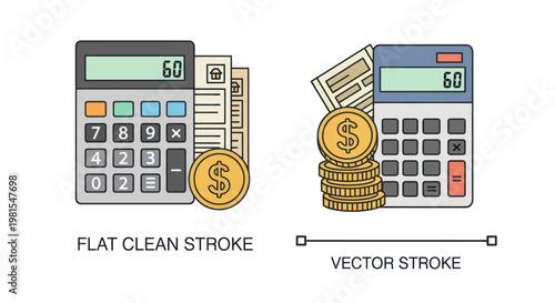 Finance and Accounting Icons: Calculators, Coins, and Documents