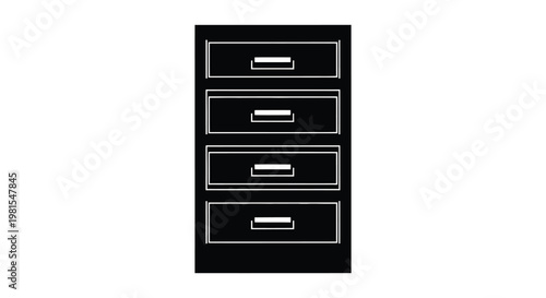 Simple black filing cabinet with four drawers a minimalist graphic silhouette