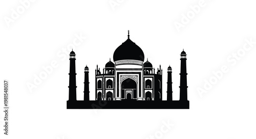 Black silhouette of the taj mahal a famed indian monument silhouette