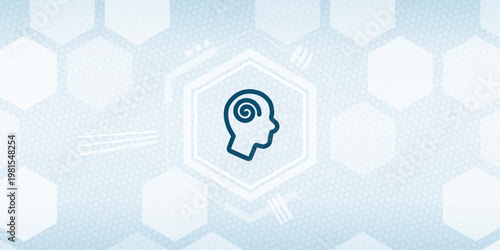 Human Mind and Psychology Concept Vector with Spiral Inside Head Icon on Abstract Digital Hexagonal Background