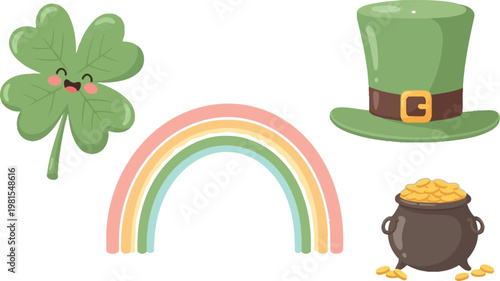 Whimsical illustration of traditional st patrick's day symbols Vector