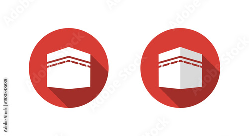 Kaaba icon with long shadow. Islamic holy mosque symbol. Mecca hajj pilgrimage symbol