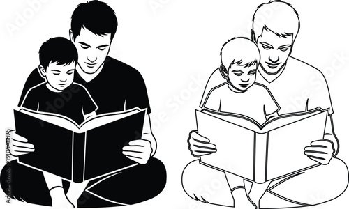 Father Reading Book Together With Young Child In Cozy Setting