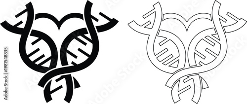 Double helix DNA strand illustration with heart shape connection isolated