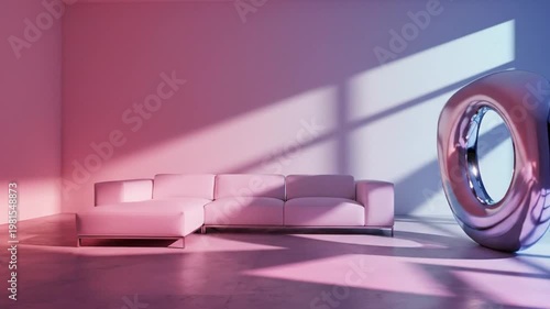 Modern living room with couch and futuristic chair interior design