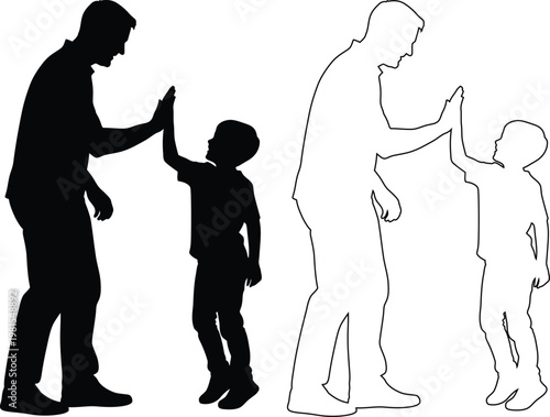 Adults Giving High Fives To Children Silhouette Illustration