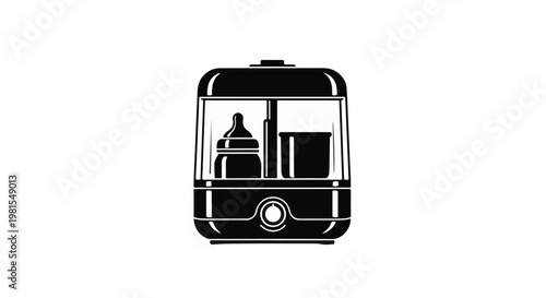 Bottle sterilizer machine with a baby bottle inside represents essential childcare equipment for parents.