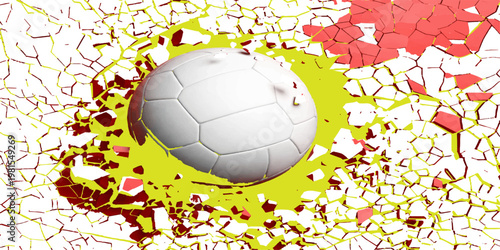 A soccer ball sits on the green grass of a football field as a 3d sphere symbol for a world cup championship team competition and athletic sport activity