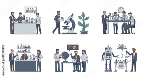 Pixel Art Science Lab and Technology Scenes: Research, Robots, and Discovery