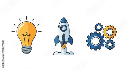 Idea, Startup, and Mechanics - Conceptual Icons