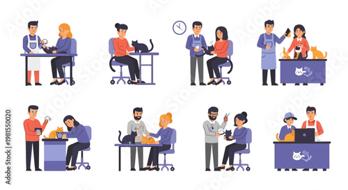 Pet Grooming Salon: Stylists Caring for Cats with Professional Tools