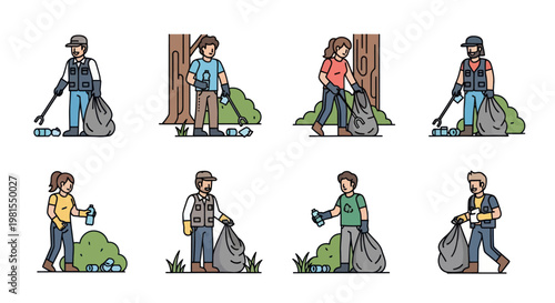 Volunteers Cleaning Up Litter and Trash in Nature Park