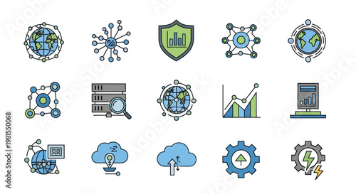 Technology Icons: Data, Network, Security, Cloud Computing, Analytics, Servers