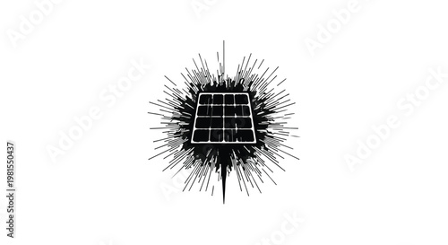 Solar panel icon emits radiating lines to signify renewable energy production and sustainable power.