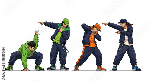 Pixel Art Breakdancers Performing Dynamic Moves in Vibrant Streetwear