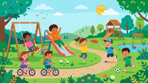 Children celebrate Lag BaOmer with joyful outdoor activities at a sunny park