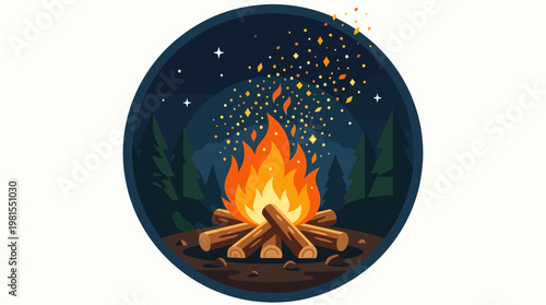 People celebrate Lag BaOmer with campfire in forest at night
