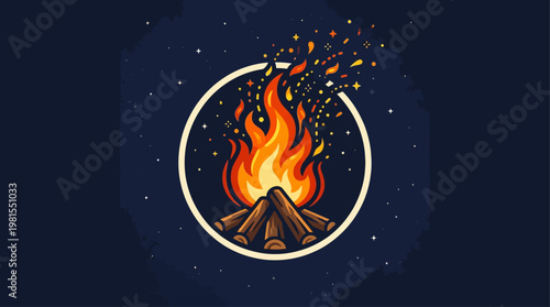 Lag BaOmer celebration with fire sparks on mountain at night