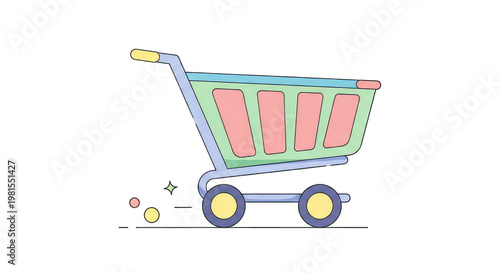 Colorful Shopping Cart Icon with Sparkles - E-commerce and Retail Concept