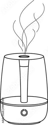 Modern ultrasonic humidifier with mist emission and water tank visible